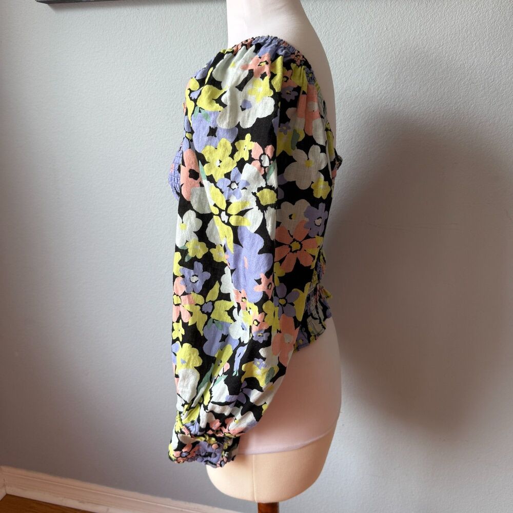 Free People | Ariana Floral Puff Sleeve Smocked Crop Size Medium - Picture 8 of 13